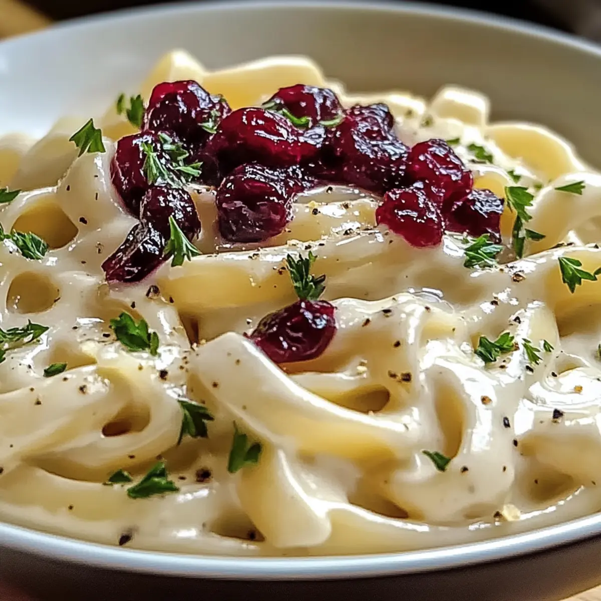 Brie Pasta mit Preiselbeeren Kompott für Genießer